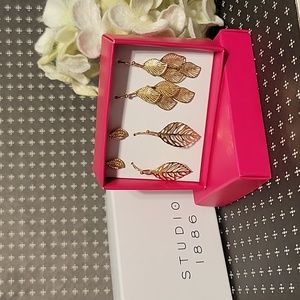 AVON Gold tone Filigree Leaf Earrings 3pc Box Set